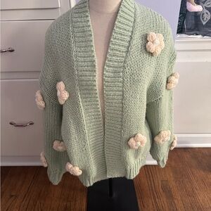 Mint Green Floral Knit Sweater